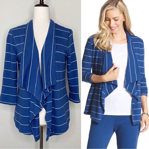 Chico’s Zenergy Women’s Size Medium Open Front Striped Jacket - Picture 1 of 13